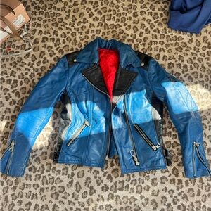Vintage Blue and Black Leather Jacket motocross